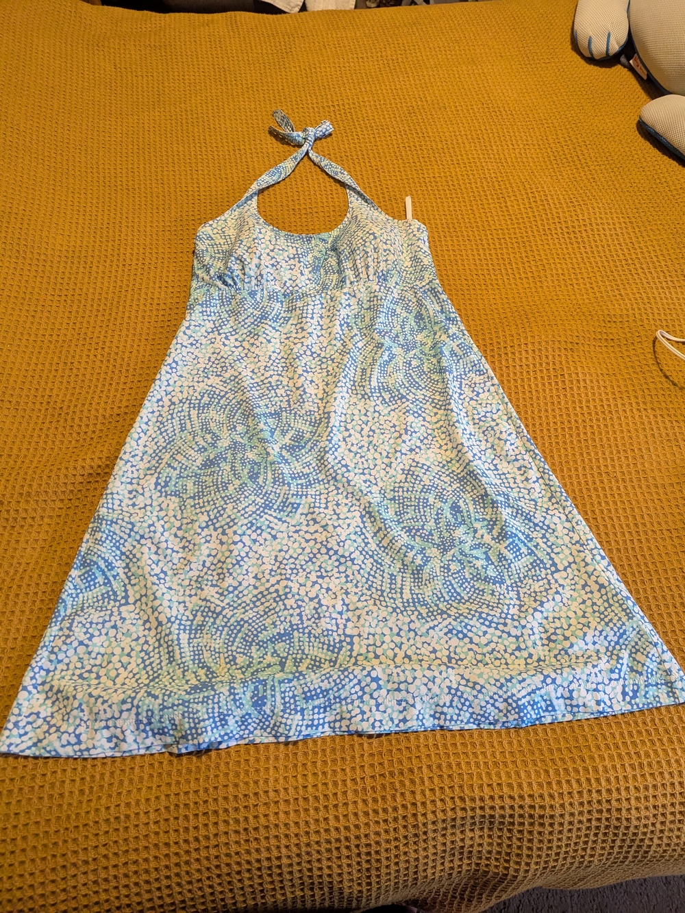Columbia Blue & White Halter Midi Dress, M